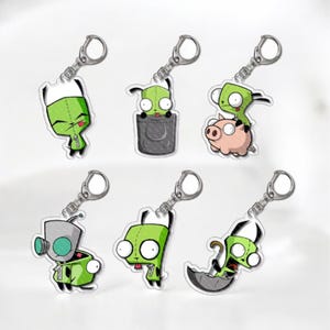 Invader Zim Keychain, Handmade Acrylic Keychain, Pendant Cartoon Keychain