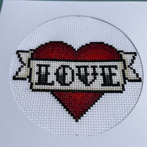 Love Red Tattoo Heart - Cross Stitch Card Making Kit - Verjaardag Verjaardag Valentijnsdag