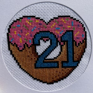 Donut Heart 21 - Cross Stitch Patroon PDF - 21e verjaardag of huwelijksverjaardag (alleen downloaden)