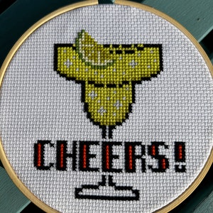 Cheers Margarita Cocktail - Cross Stitch Patroon PDF - Verjaardags- of jubileumkaart of cadeau (alleen downloaden)