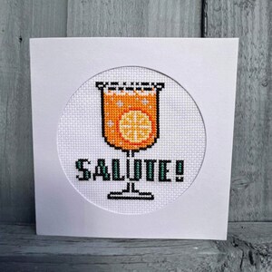 Italiaanse Aperol Spritz Cocktail - Cross Stitch Card Making Kit - Salute Cheers - Verjaardag Verjaardag Bedankt