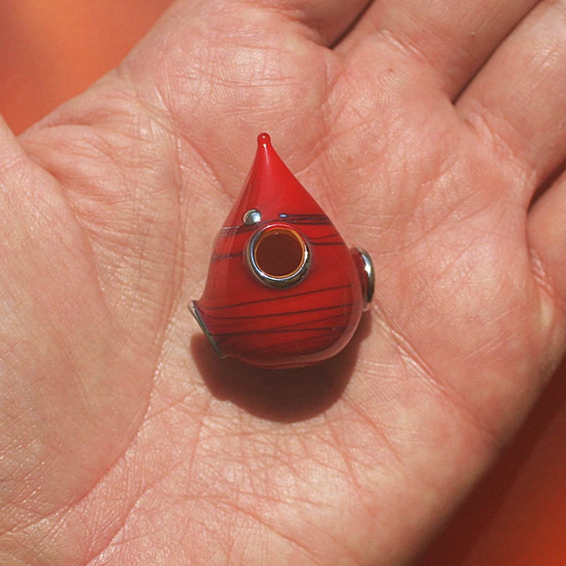 Silver Red Whosit Handmade Lampwork Hollow Bead SRA