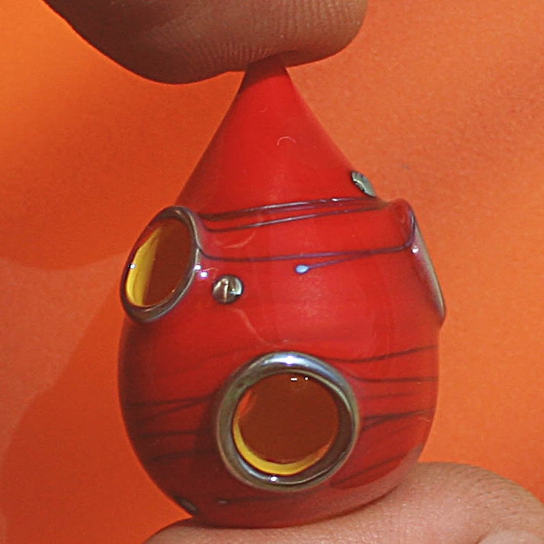 Silver Red Whosit Handmade Lampwork Hollow Bead SRA