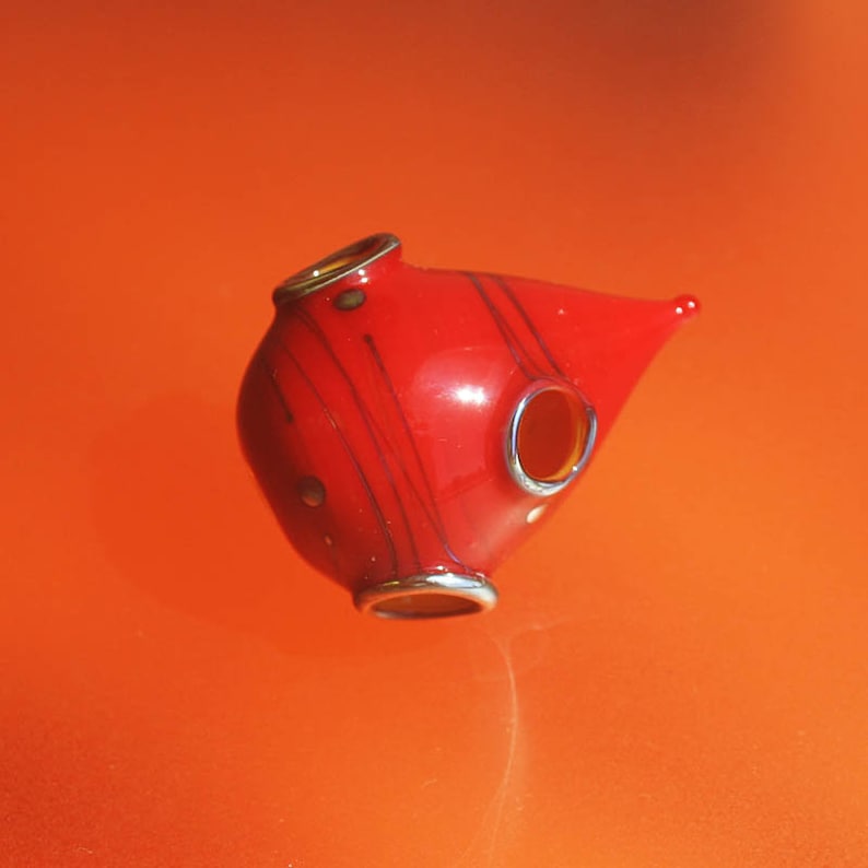 Silver Red Whosit Handmade Lampwork Hollow Bead SRA