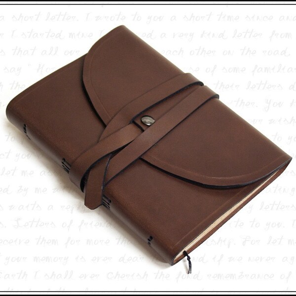 Brown Leather Journal with Wraparound Tie Closure and Free Monogramming