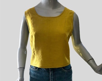 Sister Top - Chartreuse Linen, panel lines, binding on edges, side zipper closure, front scoop neck, back v-neck, size 12