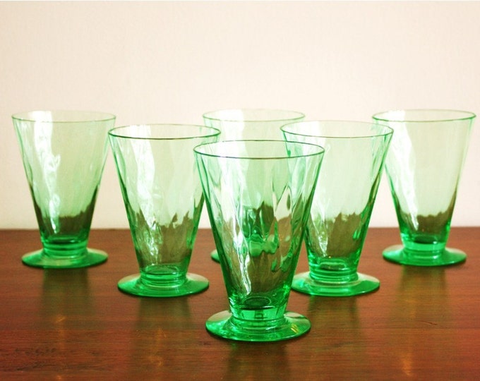 Set of 6, Green Depression Glass Cocktail Glasses Etsy