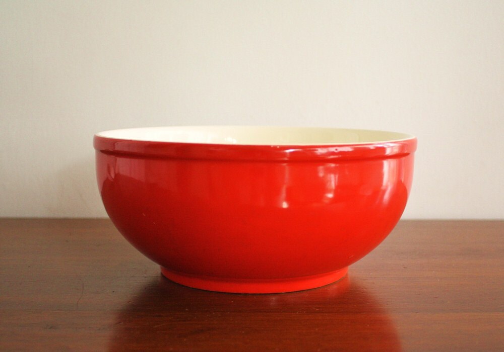 Large red ceramic mixing bowl with white interior Universal Etsy