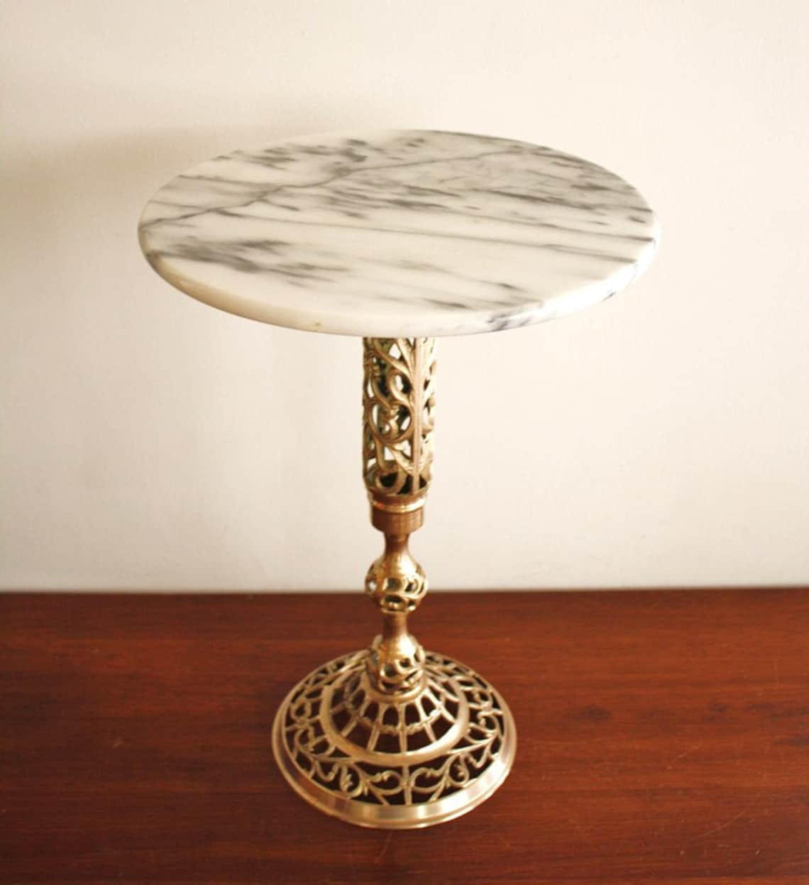 Vintage marble top side table with a brass base Etsy