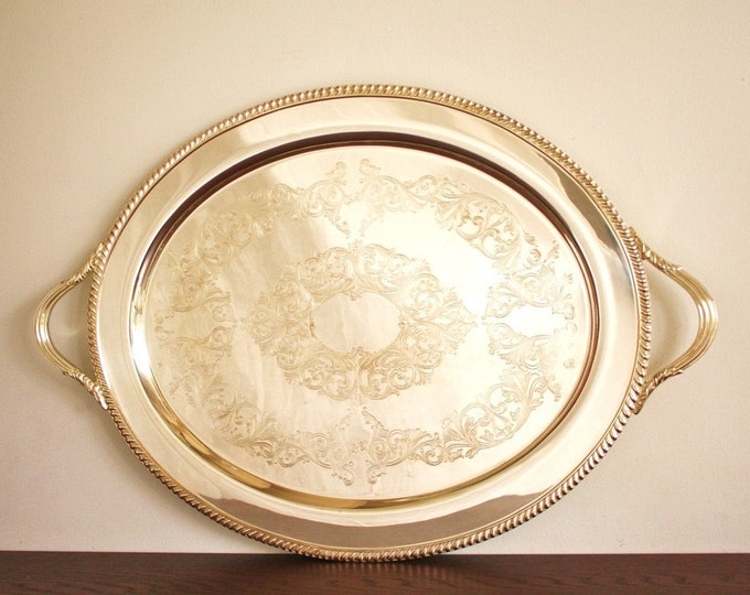 Extra Large Silver Serving Tray With Handles Etsy