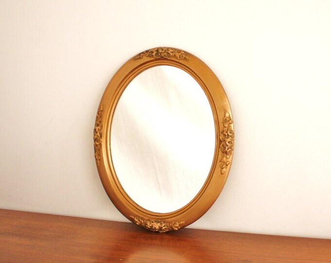 Vintage Oval Mirror With Gold Wood Frame Etsy