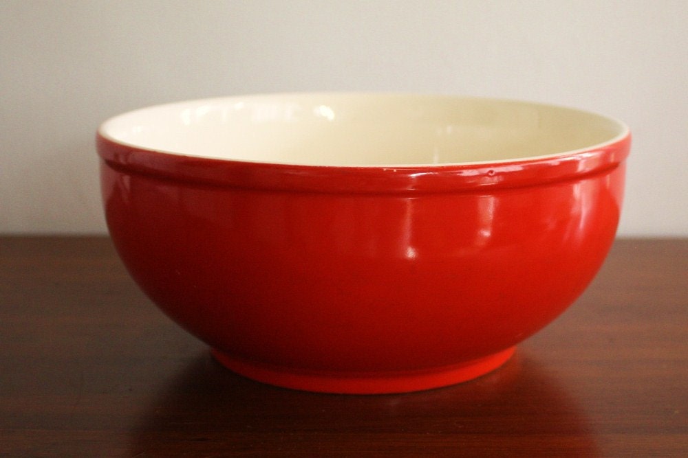 Large Red Ceramic Mixing Bowl With White Interior Universal Etsy