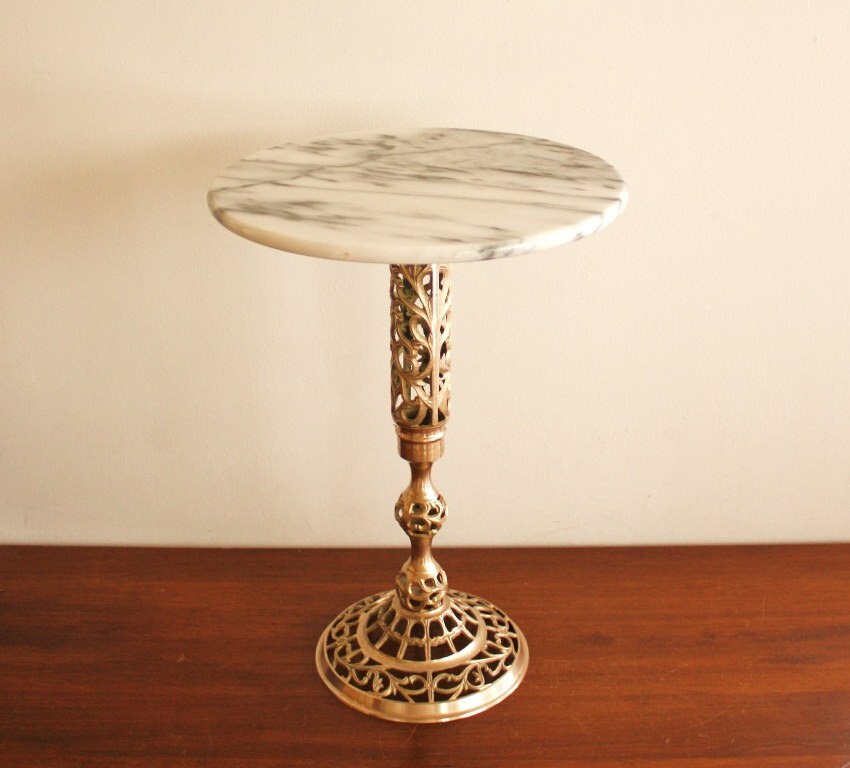 Vintage marble top side table with a brass base Etsy