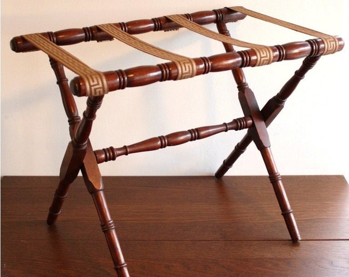 Vintage Wooden Luggage Rack With Greek Key Straps, Fold Out Stand Etsy