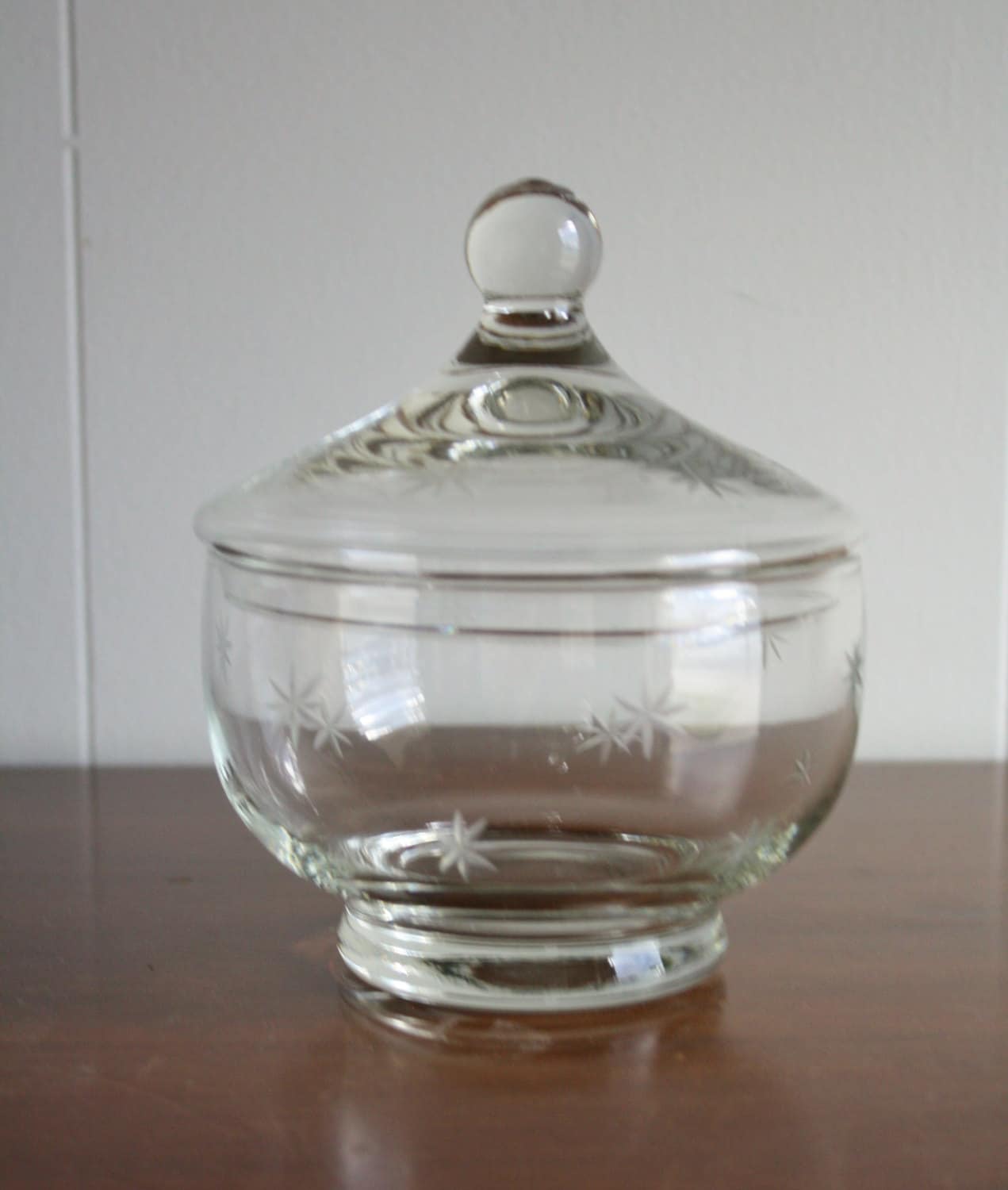 Etched glass candy dish with lid Etsy