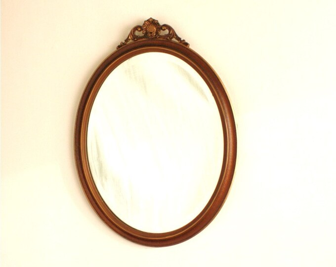 Vintage Oval Wooden Mirror With Gold Trim Etsy