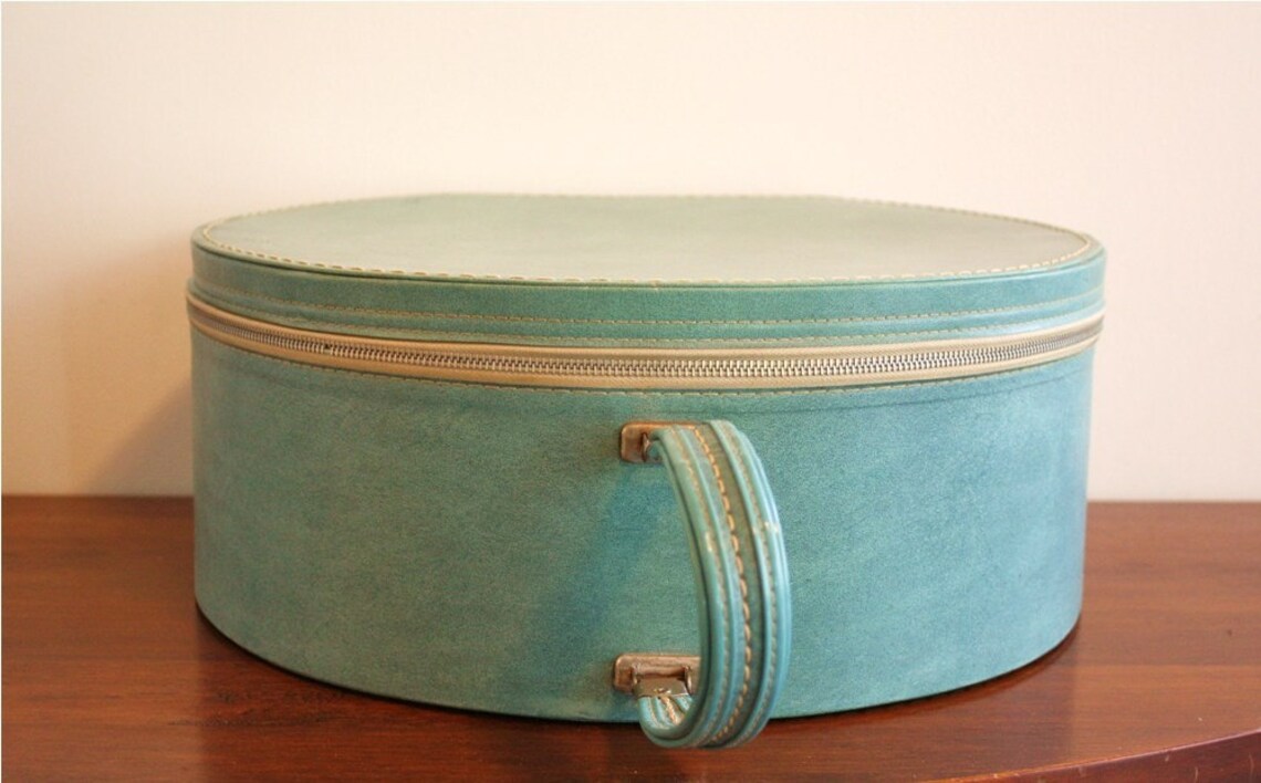 Large vintage Travins round trunk hat box suitcase luggage Etsy