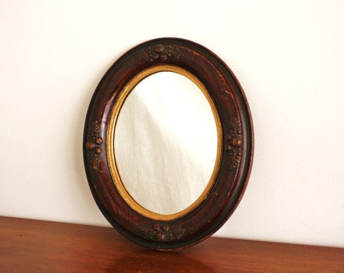 Antique Oval Wooden Mirror With Gold Trim Etsy