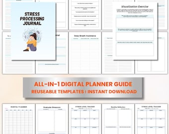 Stress Processing Journal, Mental Health Diary, Self-Care Planner, Wellness Notebook, Anxiety Relief Gift