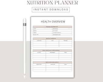 Nutrition Planner: Food Diary, Health Tracker (Digital Download)