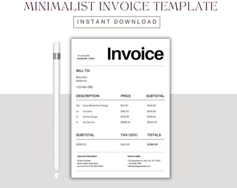 Minimalist Invoice Template, Professional Bill Format, Business Receipt Design, Digital Download, Printable PDF