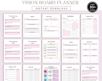 Vision Board Planner Kit: Manifestation Journal, Goal Setting (Digital Download)