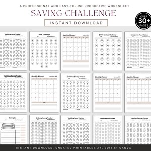Money Saving Challenge Jar, Savings Tracker, Coin Bank, Financial Goal Tracker, Budget Planner