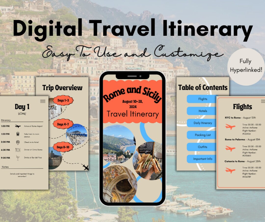 Digital Travel Itinerary | Retro Design Group Travel Planner | Mobile ...