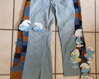 Corduroy patchwork Smurfs Festival pants