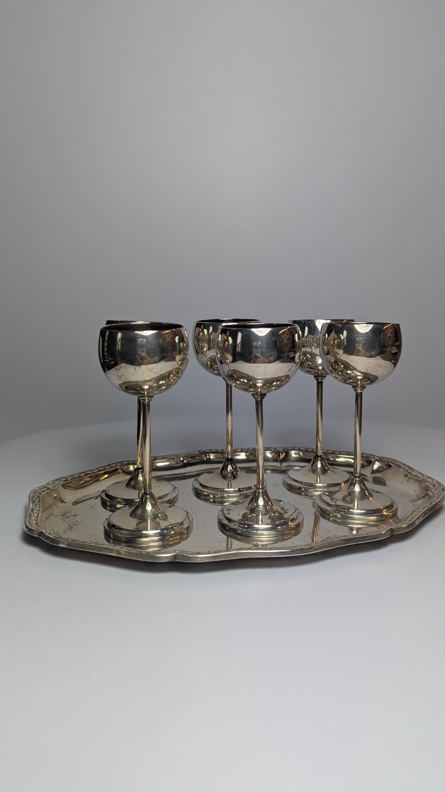 RARE WMF Art Nouveau Liqueur Set • 6 Silver-plated Goblets