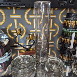 Midcentury set by Peill and Putzler from the 60s 60s vintage glass vase & candlestick and bowl