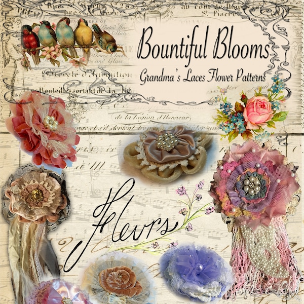 Fabric FLOWER Tutorials, Shelter in Place 1/2 SALE, Digital Book, 200 images couleur, Instructions Patterns, , fleurs de tissu, chic minable