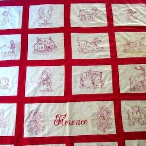 95CENT VERKOOP, Vintage Redwork Borduur FLORENCE, Quilt Patroon, Handborduurwerk, Rood werk Patronen, Vintage Redwork Patroon
