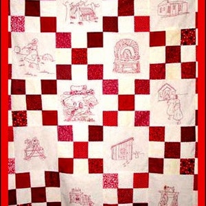 Vintage Hand Embroidery Pattern Set: 10 Unique Little House Redwork Designs for Quilts and Crafts