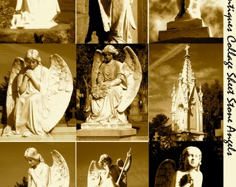 95CENT SALE, Vintage ANGELS, Sepia tone, Collage Sheet,  Instant Digital Download, Make your own Greeting Cards or tags