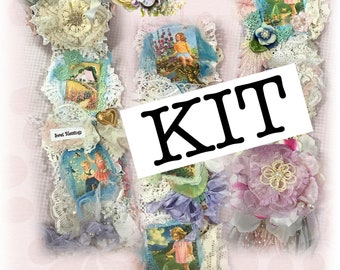 SNIPPET ROLL KIT, Pattern included, laces, trims, bling, foundation, fabric photos and sentiments on cotton