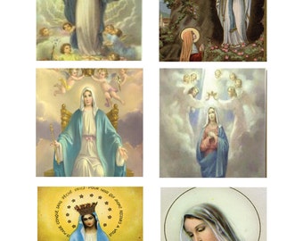 Digital Mother Mary Holy Cards ALMOST FREE 3" square One Dozen from Vintage Images on 2 jpeg files