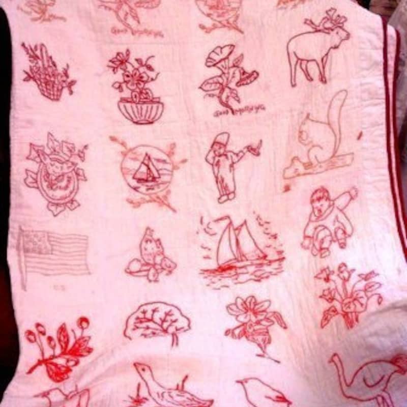 Redwork Quilt - Etsy