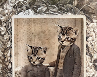 Cat Couple--Print of Original Collage