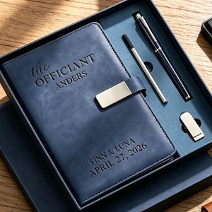Carnet et stylo personnalisés pour officiant, cadeau de mariage sur mesure, journal en cuir gravé