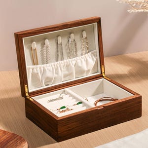 Solid Wood Jewelry Box | Solid Walnut Wood Jewelry Organizer for Earring Bracelet Necklace Ring Storage | Necklace Earrings Organizer Gift