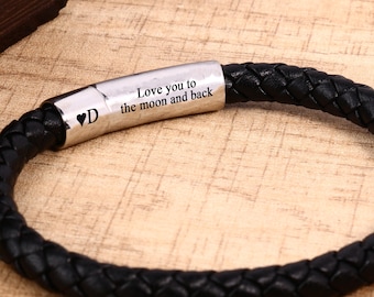 Personalized Leather Bracelet, Engraved Name Bracelet, Custom Bracelet For Men him, Personalised bracelet, jewelry Gift for Father Boyfriend