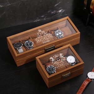 Custom Engraved wooden Watch Box, Personalized Watch Case, watch storage jewelry box, Gift for man father, Anniversary Birthday Gift for Men