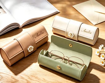 Custodia per occhiali personalizzata con fiori, custodia magnetica personalizzata in ecopelle vegana, porta occhiali da sole da viaggio