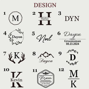 K&ouml;nnte beinhalten: Zw&ouml;lf verschiedene Designs f&uuml;r personalisierte Monogramm-Logos. Die Designs beinhalten verschiedene Schriftarten, Stile und Elemente, darunter Initialen, Namen und dekorative Verzierungen.