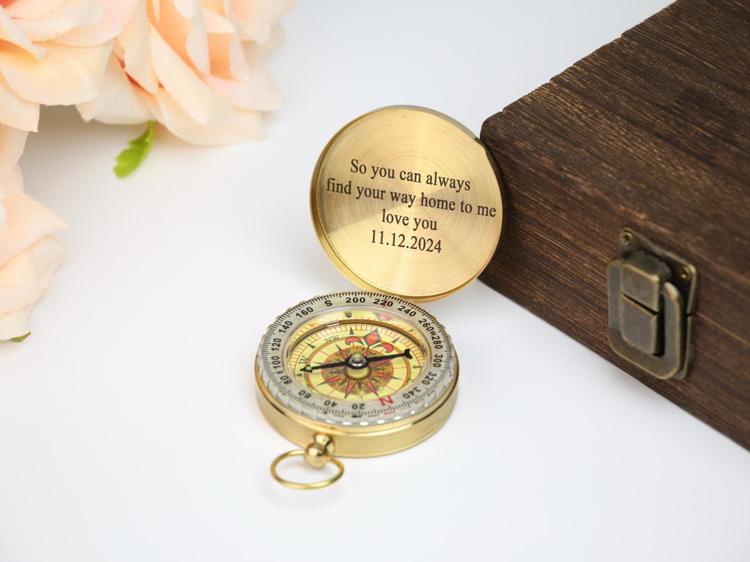 Personalized Engraved Brass Compass With Photo Handwritting | Custom ...