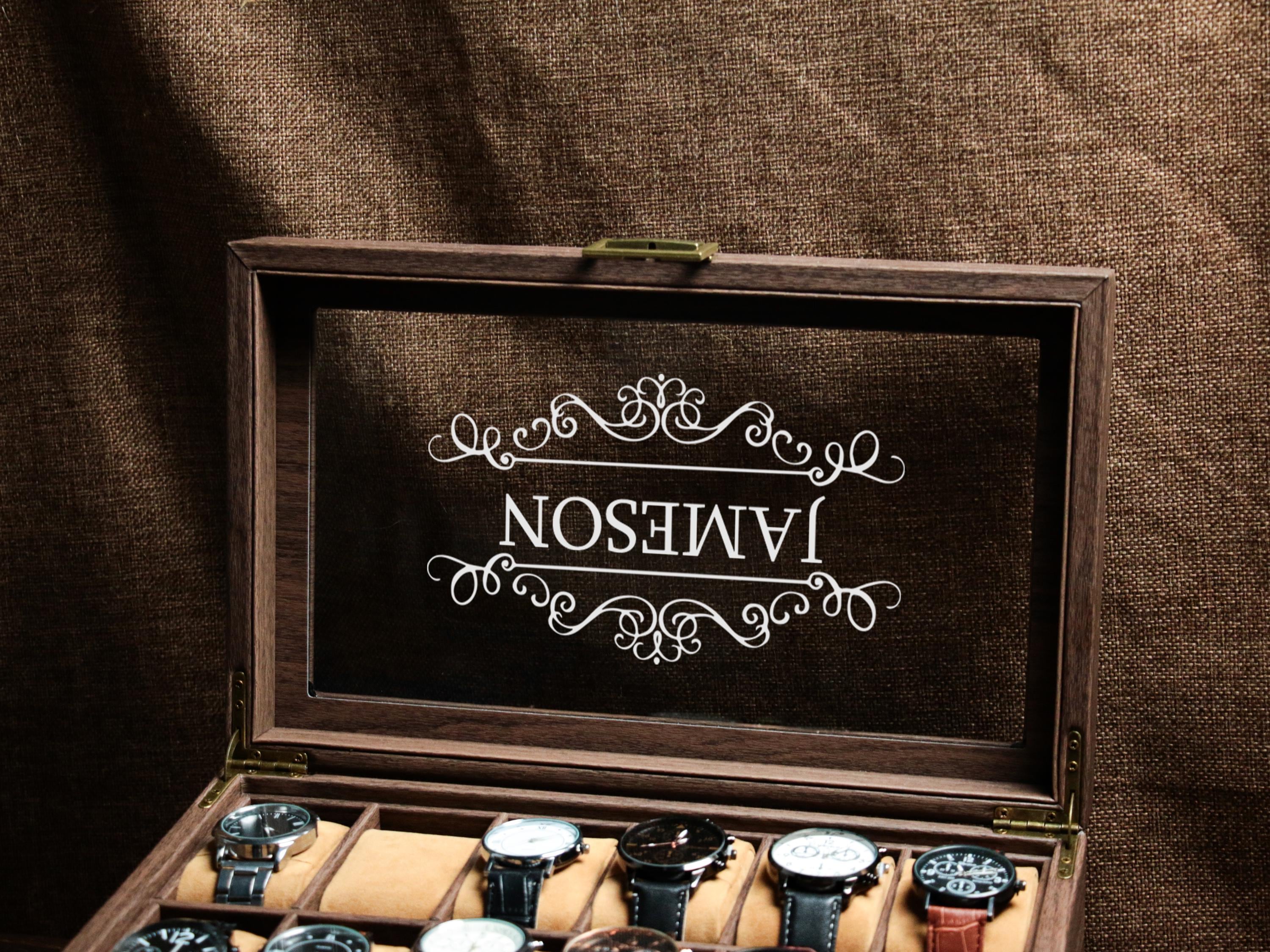 Personalized 12 Slots Wooden Watch Box, Engraved Watch Holder, Custom ...