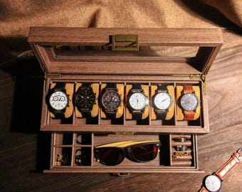 Personalized Watch Storage |Customize mens jewelry box|Engraved Watch Box for Men watch box with drawer watch box for men watch display case