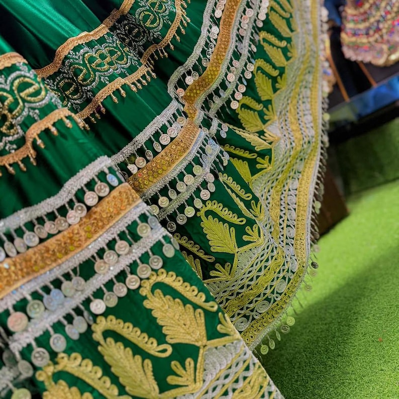 Traditionell lång afghansk klänning. Afhani bröllopsklänning, Kuchi Nikkah-klädsel för brud. bild 3