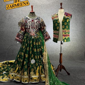 Green nikkah afghani kochi couple dress for wedding
